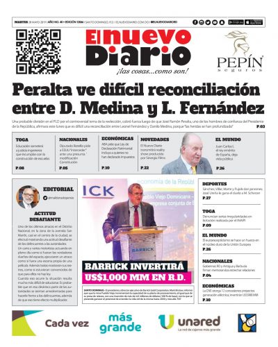 Portada Periódico El Nuevo Diario, Martes 28 Mayo 2019