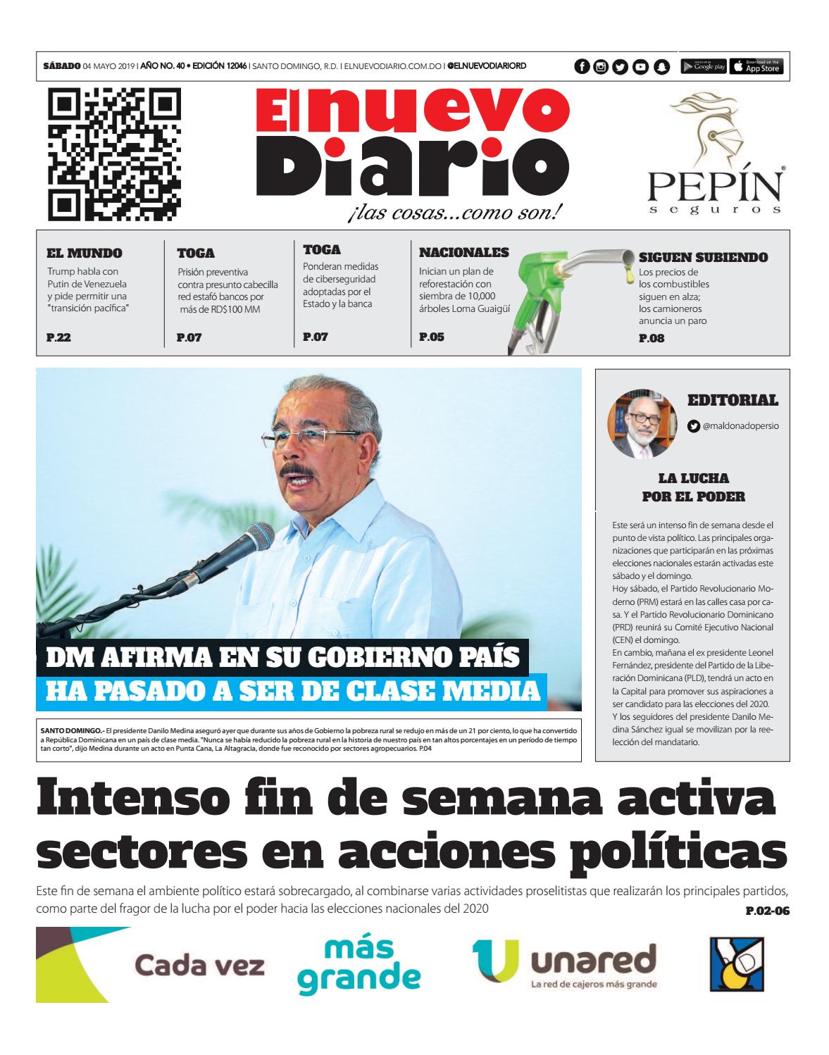 Portada Periódico El Nuevo Diario, Sábado 04 Mayo 2019