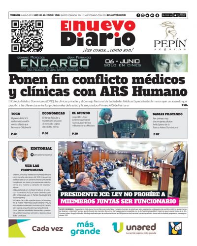 Portada Periódico El Nuevo Diario, Viernes 03 Mayo 2019