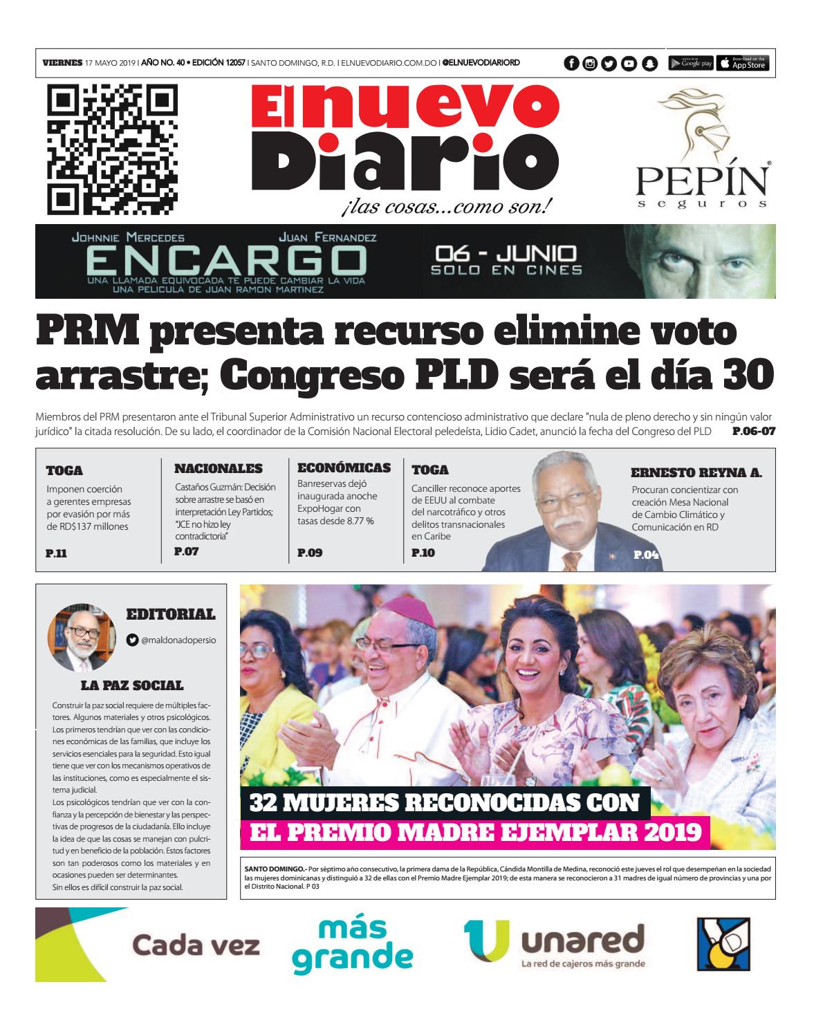 Portada Periódico El Nuevo Diario, Viernes 17 Mayo 2019