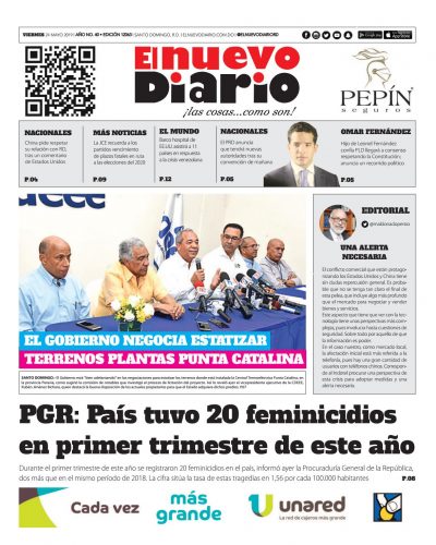 Portada Periódico El Nuevo Diario, Viernes 24 Mayo 2019