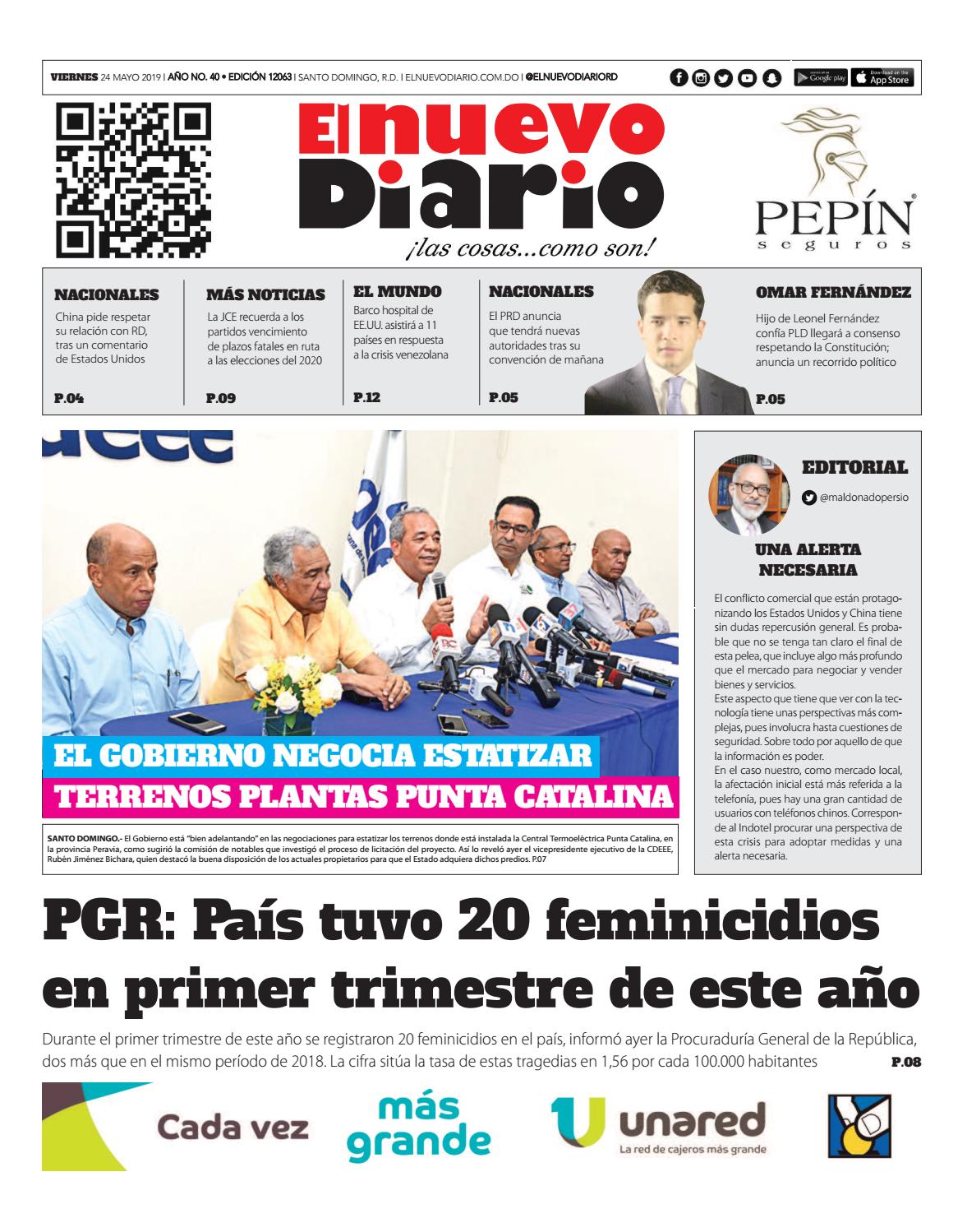 Portada Periódico El Nuevo Diario, Viernes 24 Mayo 2019