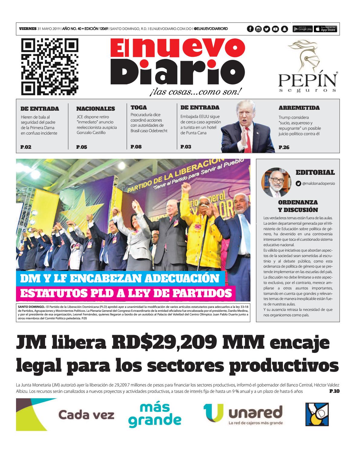 Portada Periódico El Nuevo Diario, Viernes 31 Mayo 2019