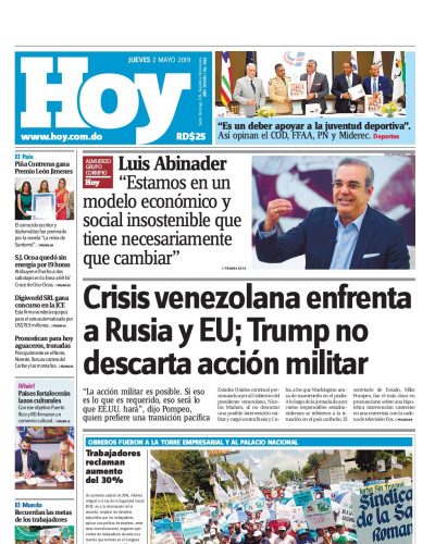 Portada Periódico Hoy, Jueves 02 Mayo 2019