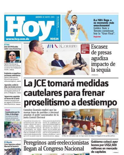 Portada Periódico Hoy, Jueves 30 Mayo 2019