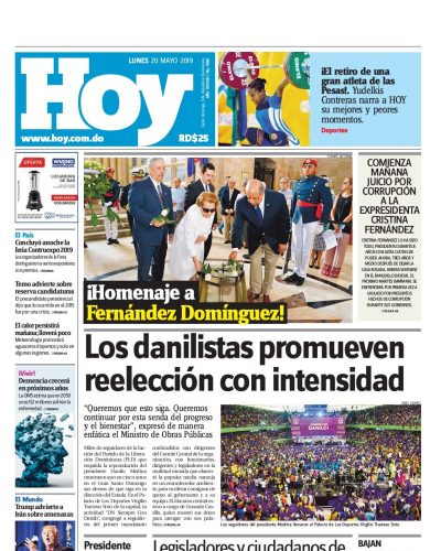 Portada Periódico Hoy, Lunes 20 Mayo 2019