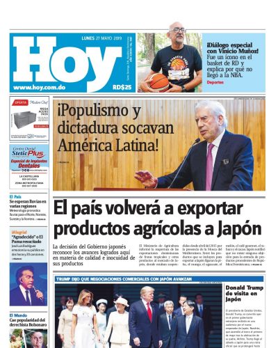 Portada Periódico Hoy, Lunes 27 Mayo 2019