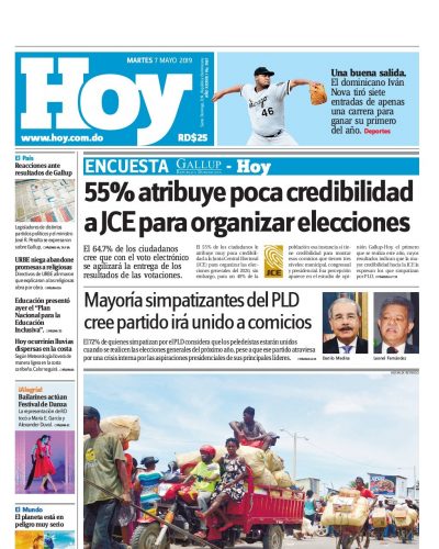 Portada Periódico Hoy, Martes 07 Mayo 2019