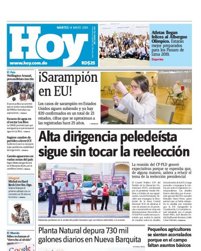 Portada Periódico Hoy, Martes 14 Mayo 2019