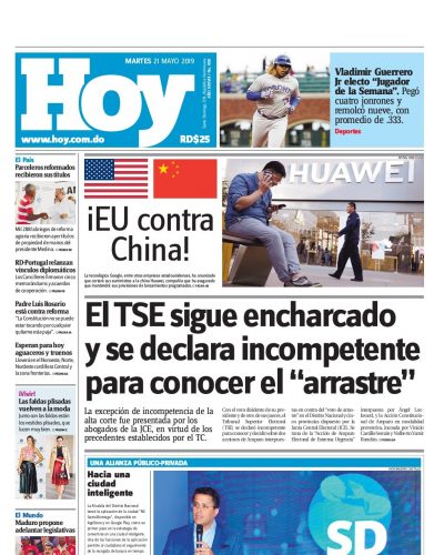 Portada Periódico Hoy, Martes 21 Mayo 2019