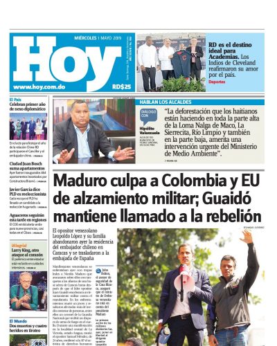 Portada Periódico Hoy, Miércoles 01 Mayo 2019