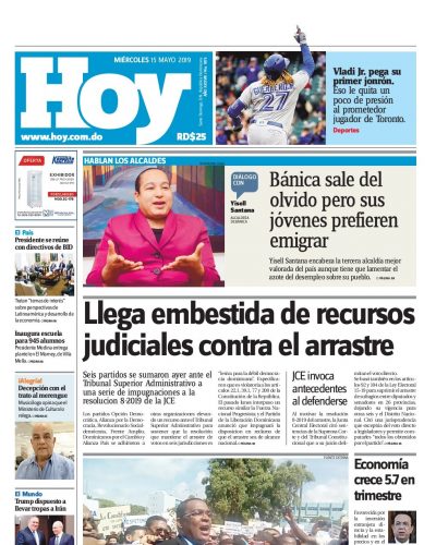 Portada Periódico Hoy, Miércoles 15 Mayo 2019