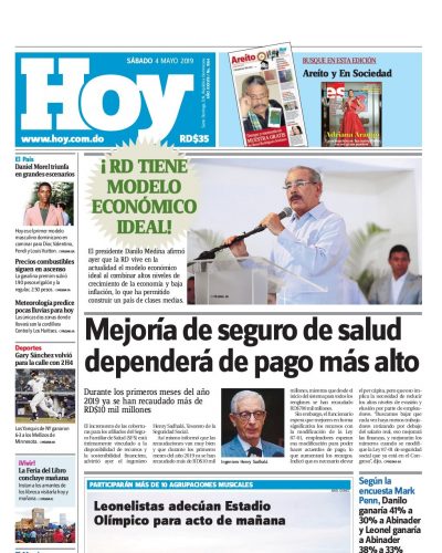 Portada Periódico Hoy, Sábado 04 Mayo 2019
