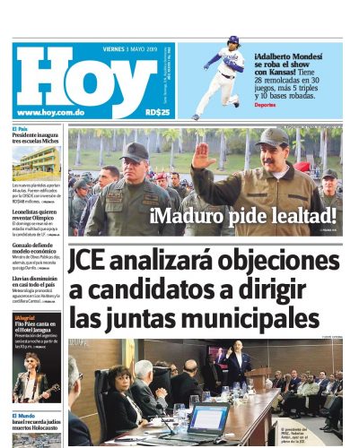 Portada Periódico Hoy, Viernes 03 Mayo 2019