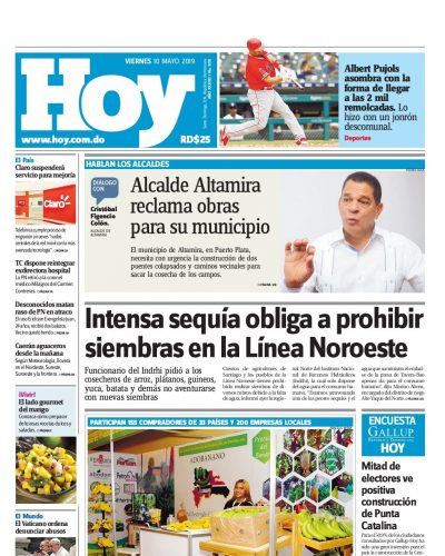 Portada Periódico Hoy, Viernes 10 Mayo 2019