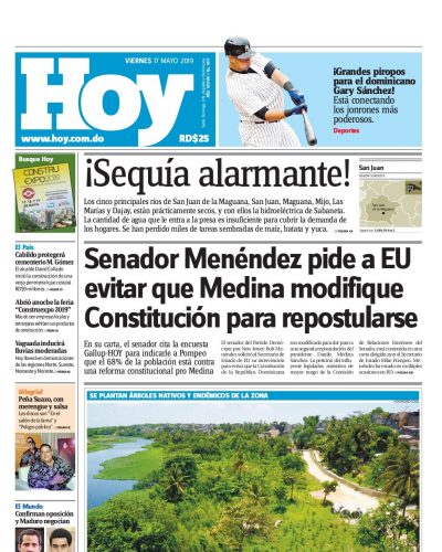 Portada Periódico Hoy, Viernes 17 Mayo 2019