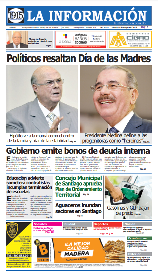 Portada Periódico La Información, Domingo 26 Mayo 2019