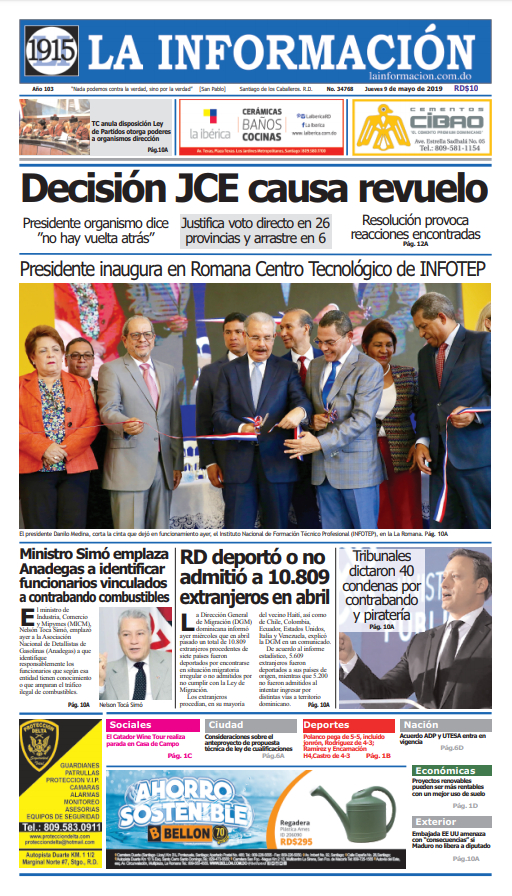 Portada Periódico La Información, Jueves 09 Mayo 2019