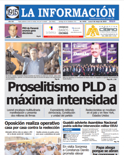 Portada Periódico La Información, Lunes 06 Mayo 2019
