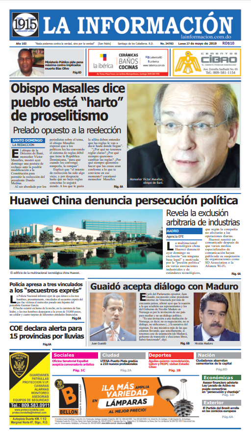 Portada Periódico La Información, Lunes 27 Mayo 2019