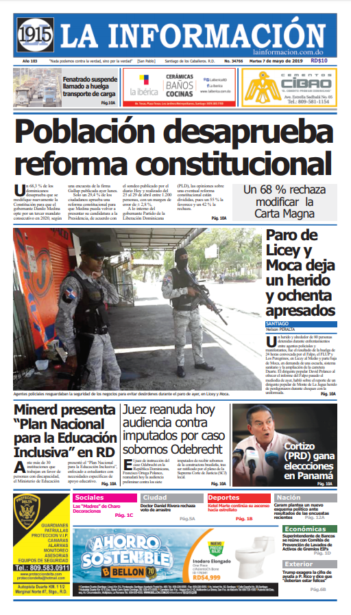 Portada Periódico La Información, Martes 07 Mayo 2019