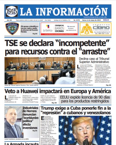 Portada Periódico La Información, Martes 21 Mayo 2019