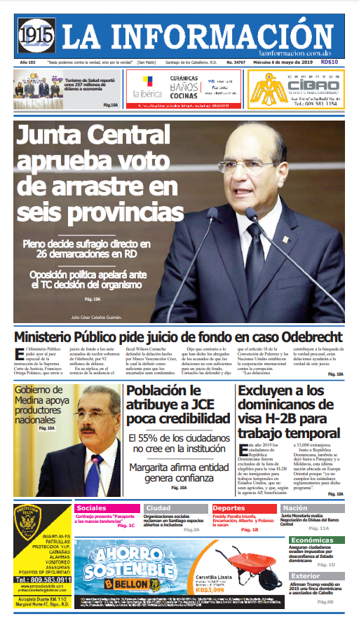 Portada Periódico La Información, Miércoles 08 Mayo 2019