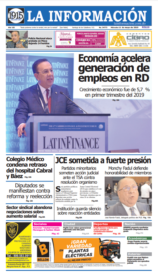 Portada Periódico La Información, Miércoles 15 Mayo 2019