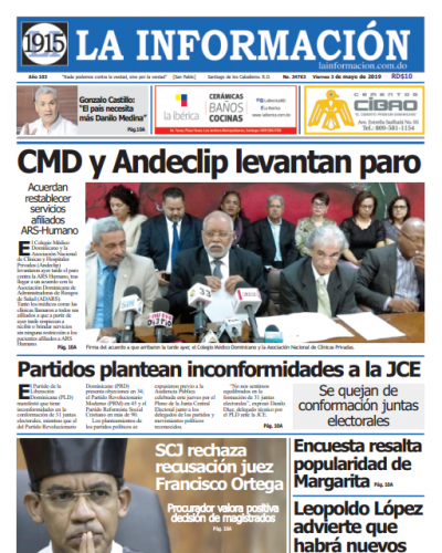 Portada Periódico La Información, Viernes 03 Mayo 2019