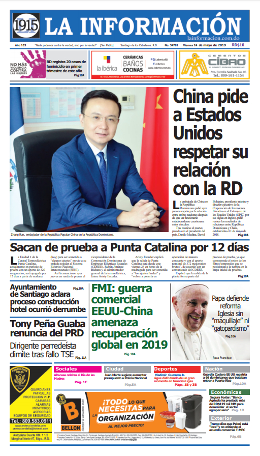 Portada Periódico La Información, Viernes 24 Mayo 2019