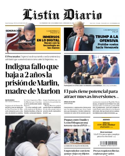 Portada Periódico Listín Diario, Jueves 16 Mayo 2019