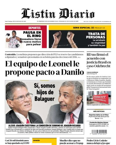 Portada Periódico Listín Diario, Jueves 30 Mayo 2019