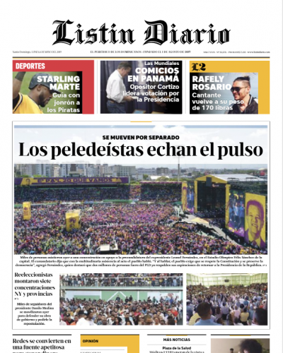 Portada Periódico Listín Diario, Lunes 06 Mayo 2019