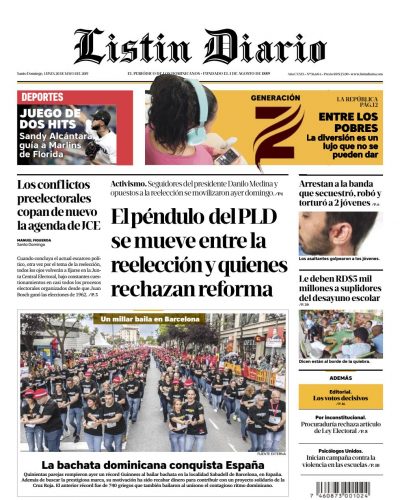Portada Periódico Listín Diario, Lunes 20 Mayo 2019