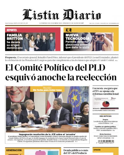 Portada Periódico Listín Diario, Martes 14 Mayo 2019