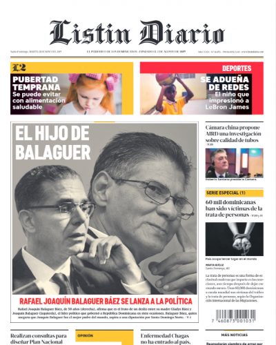Portada Periódico Listín Diario, Martes 28 Mayo 2019