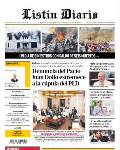 Portada Periódico Listín Diario, Miércoles 22 Mayo 2019