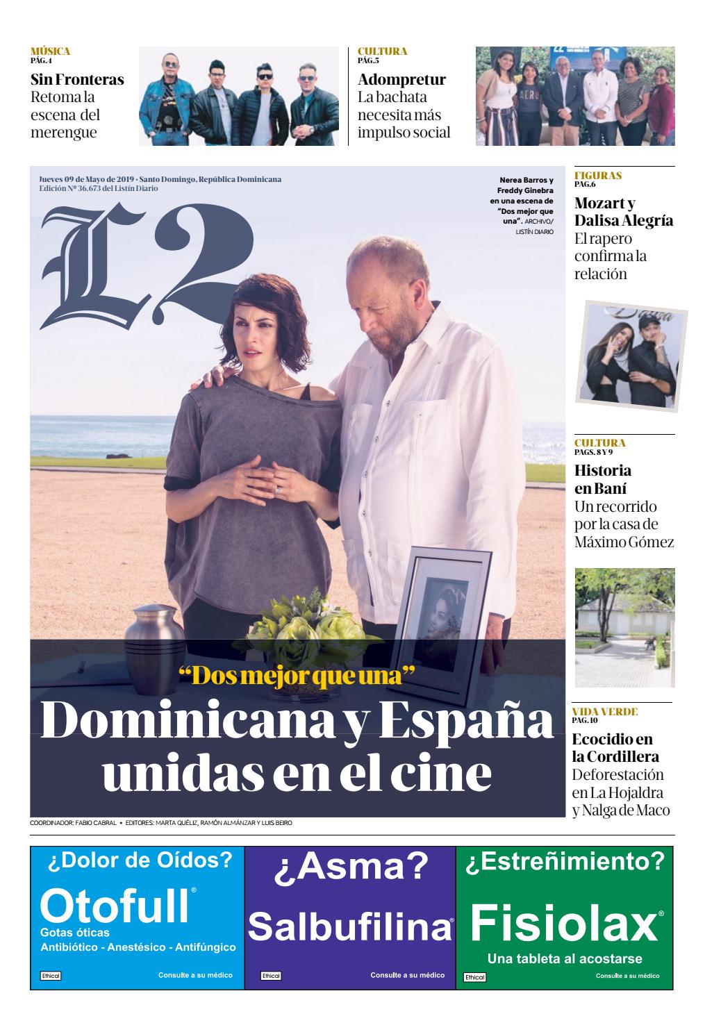 Portada Periódico Listín Diario – Sección L2, Jueves 09 Mayo 2019