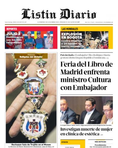 Portada Periódico Listín Diario, Sábado 11 Mayo 2019