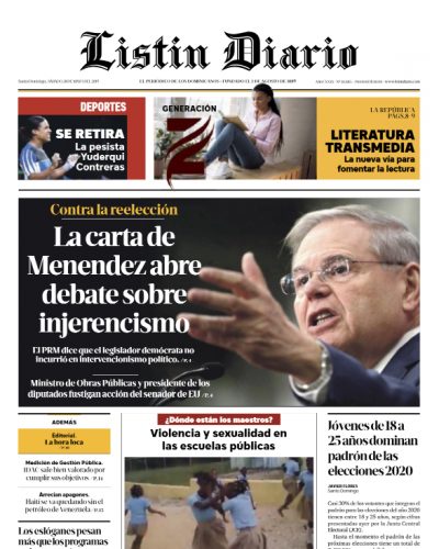 Portada Periódico Listín Diario, Sábado 18 Mayo 2019