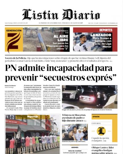 Portada Periódico Listín Diario, Sábado 25 Mayo 2019