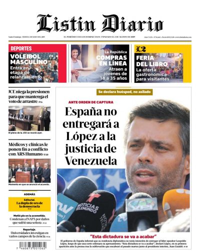 Portada Periódico Listín Diario, Viernes 03 Mayo 2019