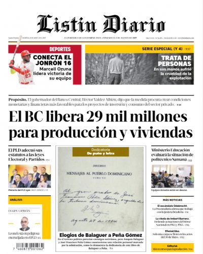 Portada Periódico Listín Diario, Viernes 31 Mayo 2019