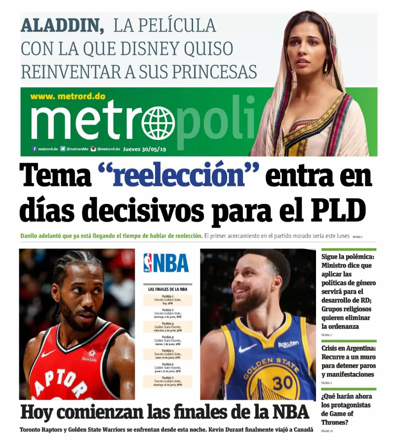 Portada Periódico Metro, Jueves 30 Mayo 2019