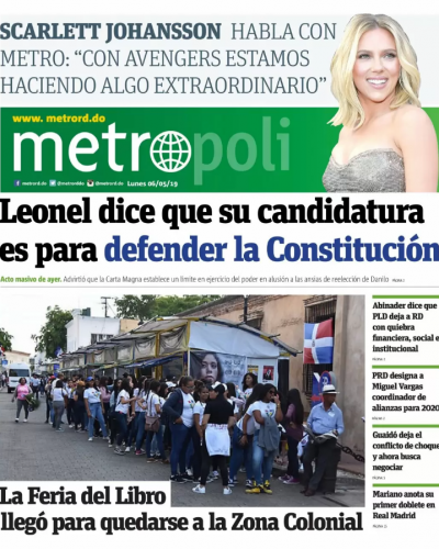 Portada Periódico Metro, Lunes 06 Mayo 2019