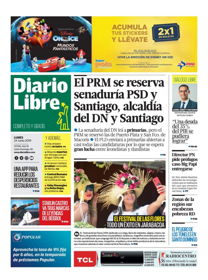 Portada Periódico Diario Libre, Martes 25 Junio 2019