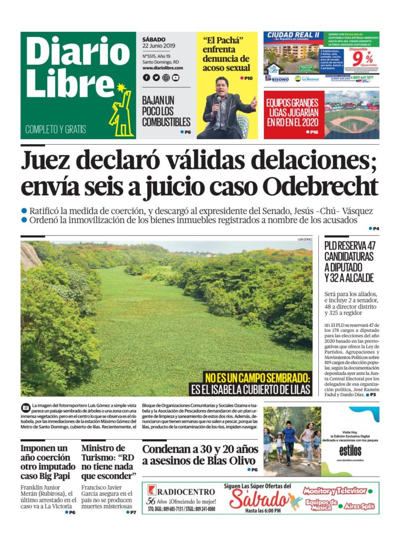 Portada Periódico Diario Libre, Sábado 22 Junio 2019