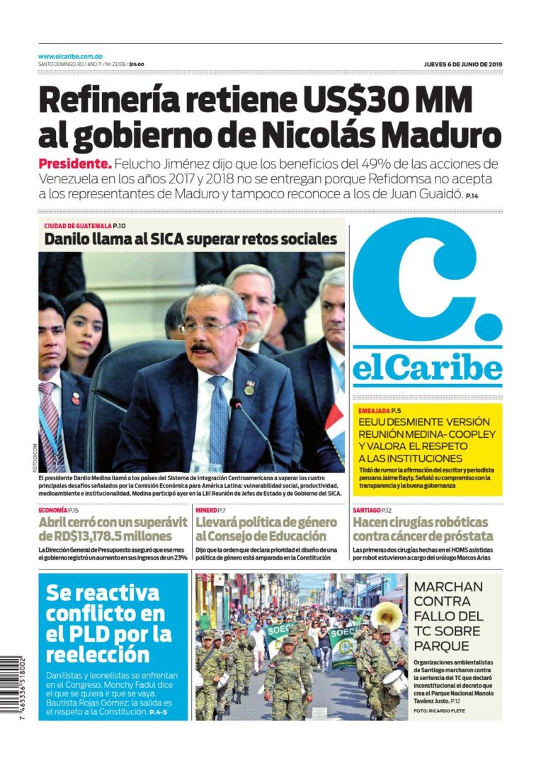 Portada Periódico El Caribe, Jueves 06 Junio 2019