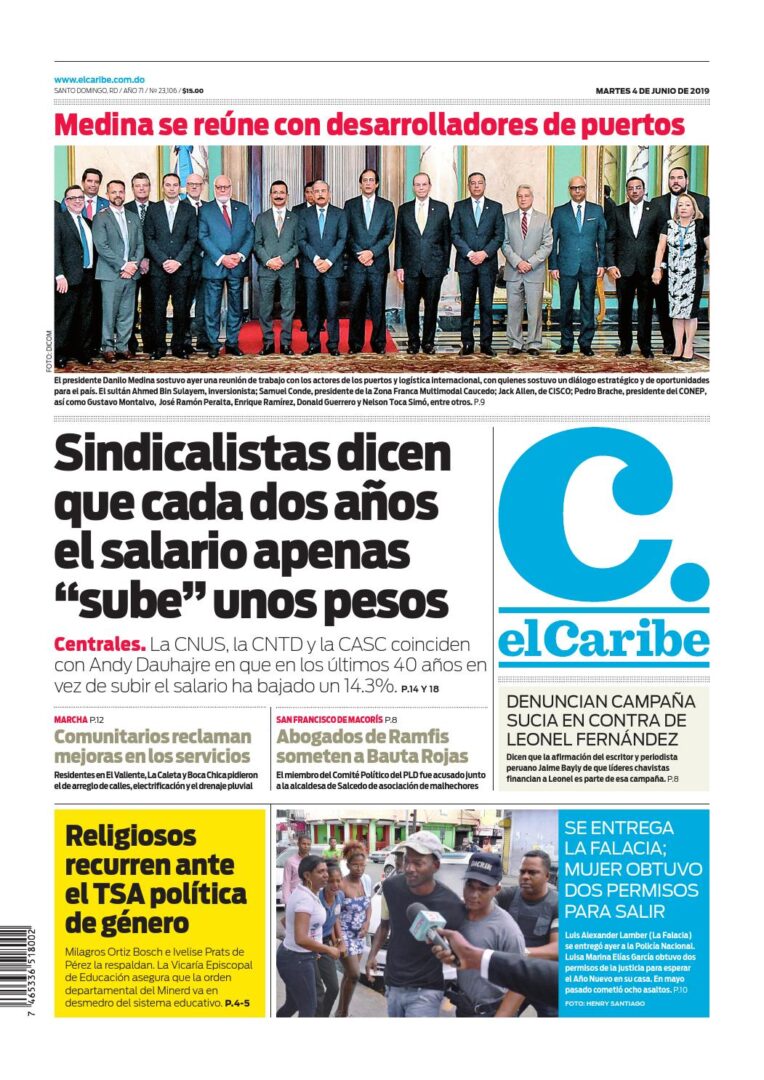 Portada Periódico El Caribe, Martes 04 Junio 2019