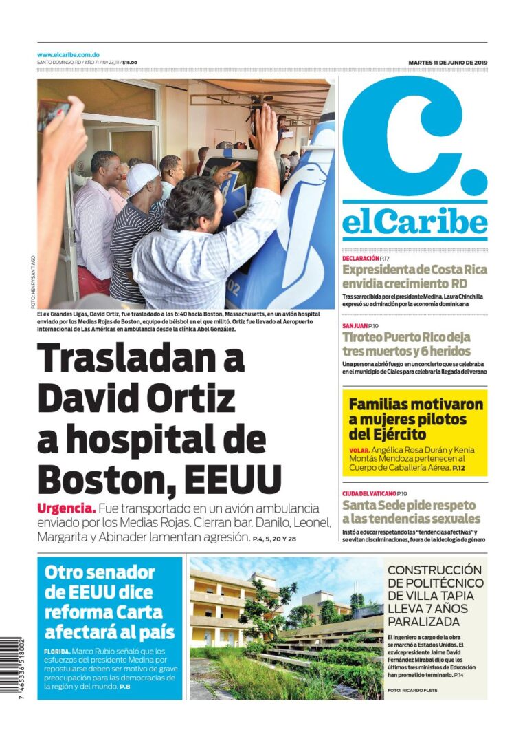 Portada Periódico El Caribe, Martes 11 Junio 2019